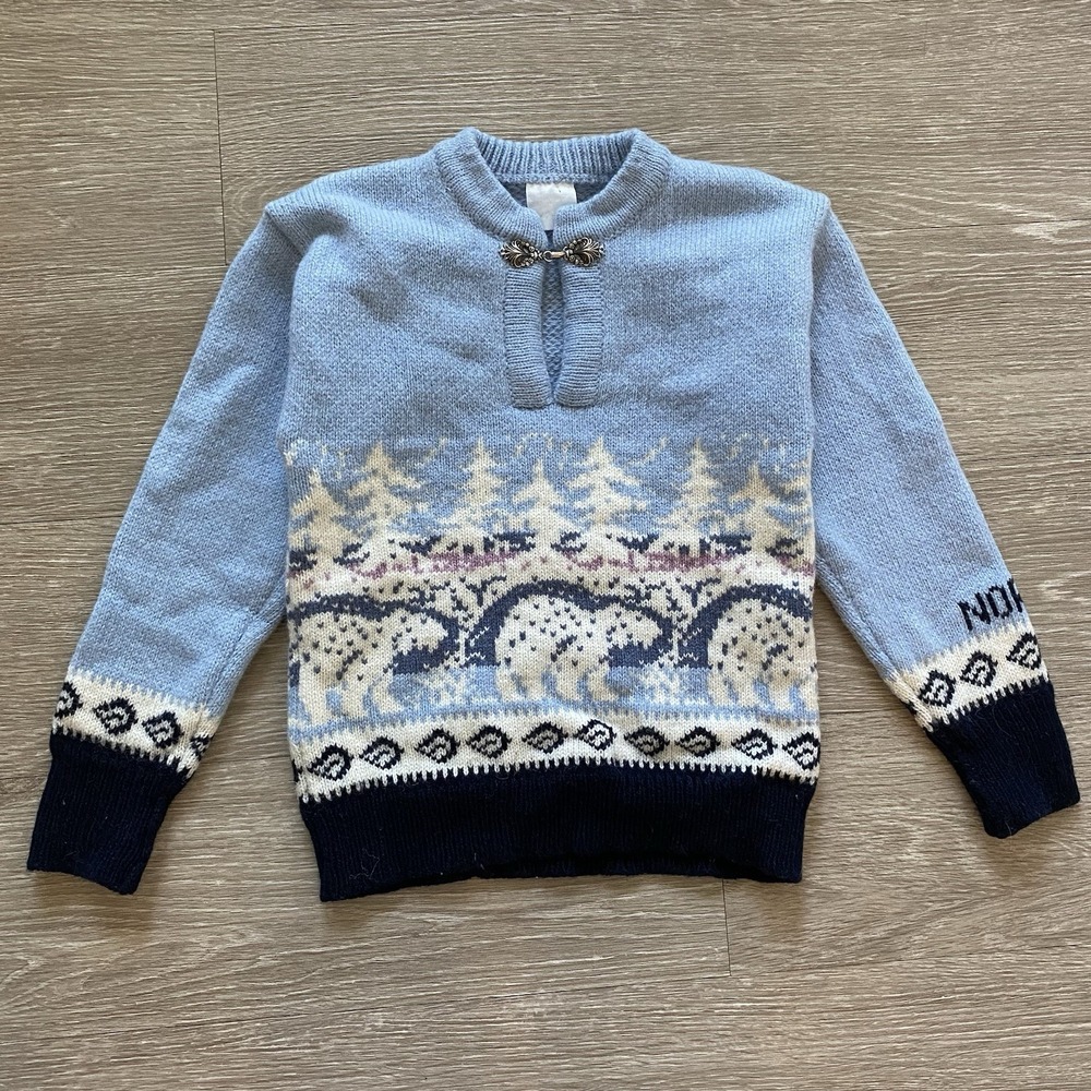 Vintage Norwegian Wool Nordic Sweater Youth M? Polar Bear Ski Christmas READ
